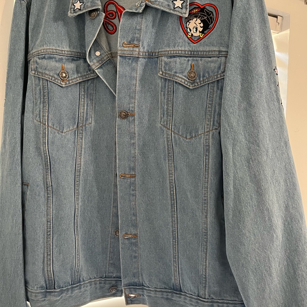 Betty Boop Light Blue Denim Jacket with Red and White Accents